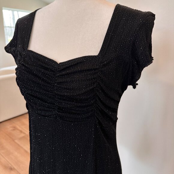 Onyx Nite | Medium Black Glitter Square Neck Top Fairy Witchy Feminine Club - Picture 3 of 11